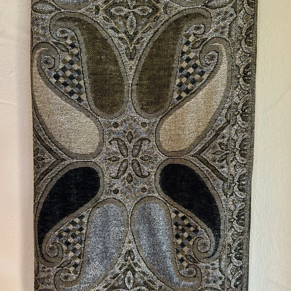 PAISLEY BLACK GOLD METALLIC SILVER SCARF EVENING‎ WRAP